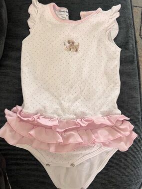 Light Pink Ruffle Baby Bodysuit with Puppy Motif